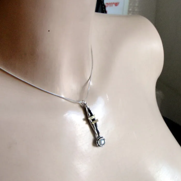 Hadar Designers 9k Yellow Gold Sterling Silver Pearl Pendant Handmade Art() LAST