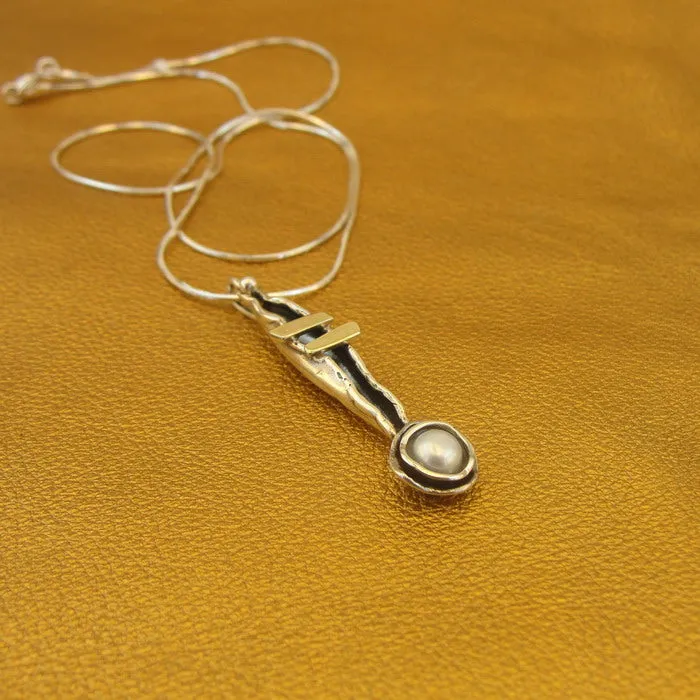 Hadar Designers 9k Yellow Gold Sterling Silver Pearl Pendant Handmade Art() LAST