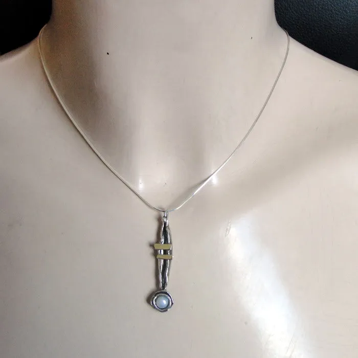 Hadar Designers 9k Yellow Gold Sterling Silver Pearl Pendant Handmade Art() LAST