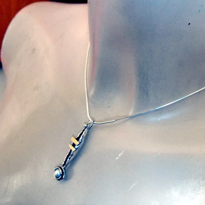 Hadar Designers 9k Yellow Gold Sterling Silver Pearl Pendant Handmade Art() LAST