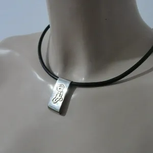 Hadar Designers black leather 9k yellow gold sterling silver pendant handmade(h