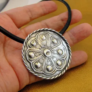 Hadar Designers Black Leather Sterling Silver Pendant Handmade Sophisticated (H