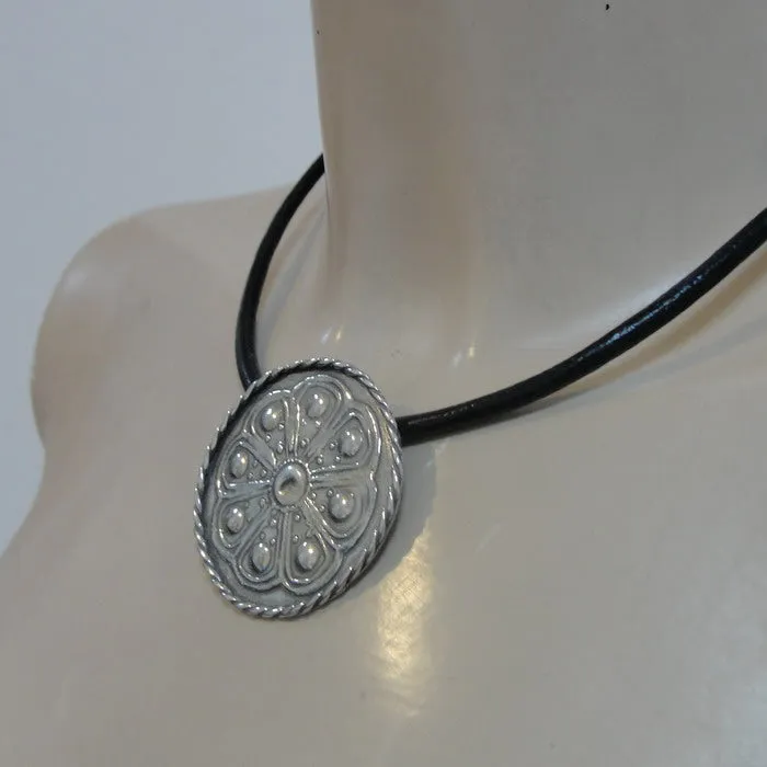 Hadar Designers Black Leather Sterling Silver Pendant Handmade Sophisticated (H