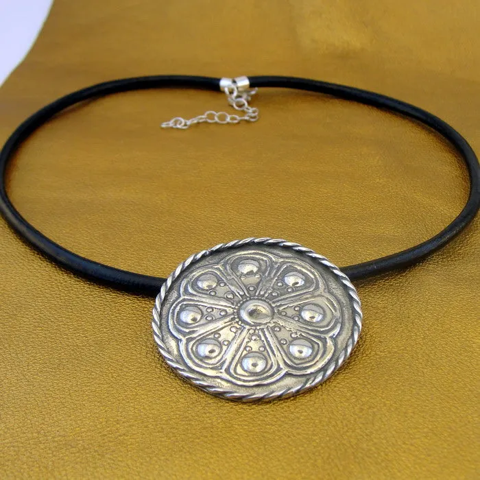 Hadar Designers Black Leather Sterling Silver Pendant Handmade Sophisticated (H