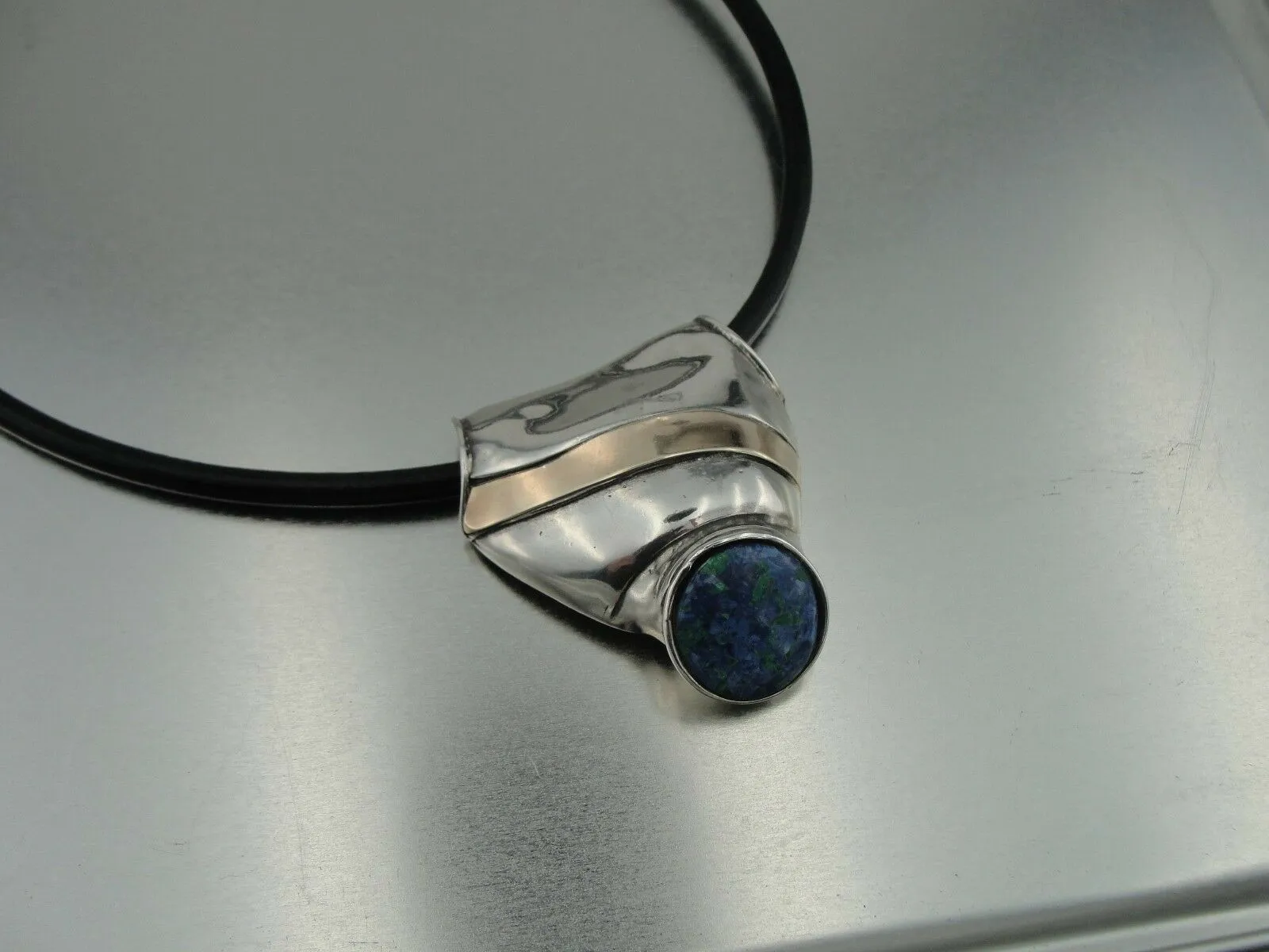 Hadar Designers Handmade Leather 9k yellow Gold 925 Silver Moonstone Pendant (H