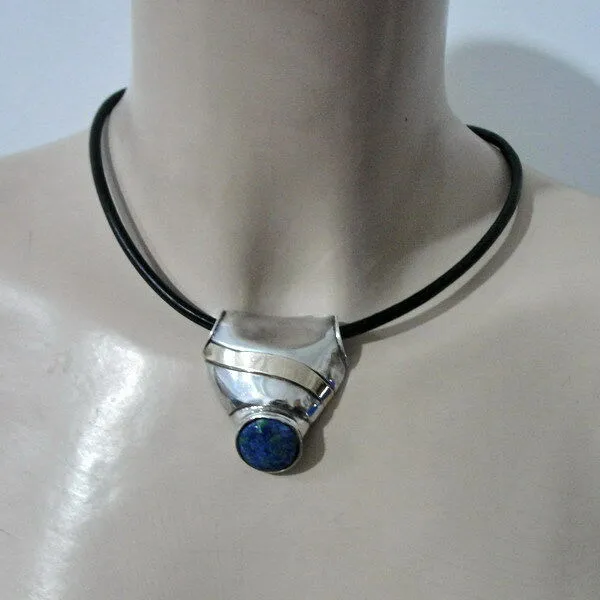 Hadar Designers Handmade Leather 9k yellow Gold 925 Silver Moonstone Pendant (H