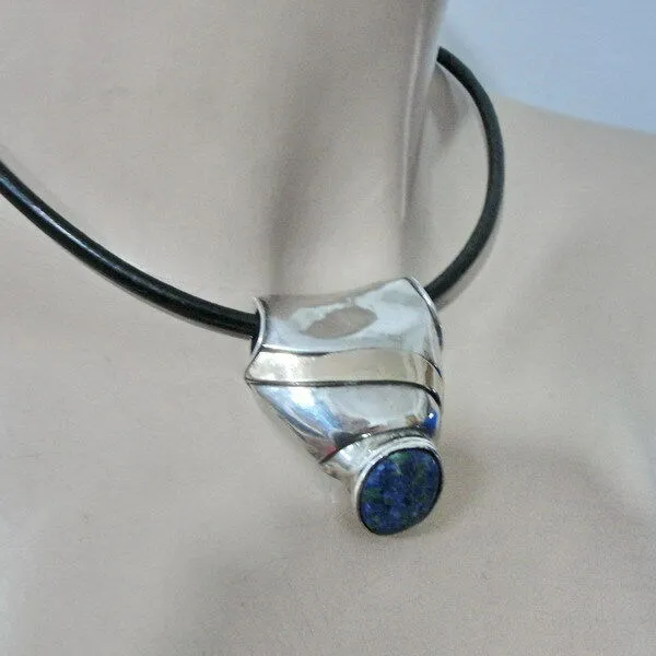 Hadar Designers Handmade Leather 9k yellow Gold 925 Silver Moonstone Pendant (H