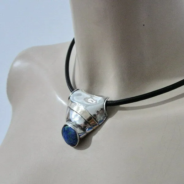 Hadar Designers Handmade Leather 9k yellow Gold 925 Silver Moonstone Pendant (H