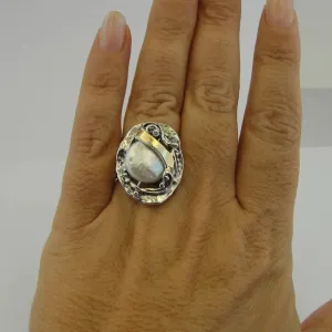 Hadar Designers White Pearl Ring 9k Yellow Gold 925 Silver  (S 1699)