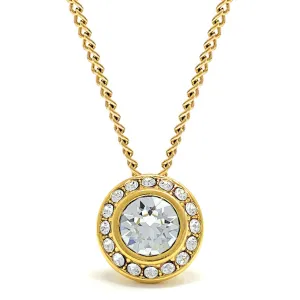 Halo Pave Pendant Necklace with White Clear Round Crystals from Swarovski Gold Plated