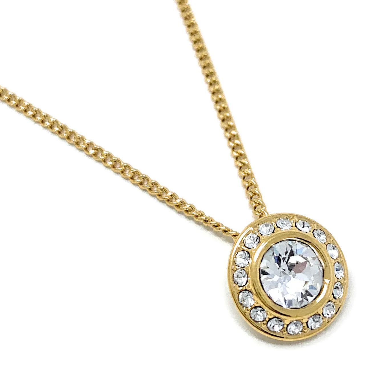 Halo Pave Pendant Necklace with White Clear Round Crystals from Swarovski Gold Plated