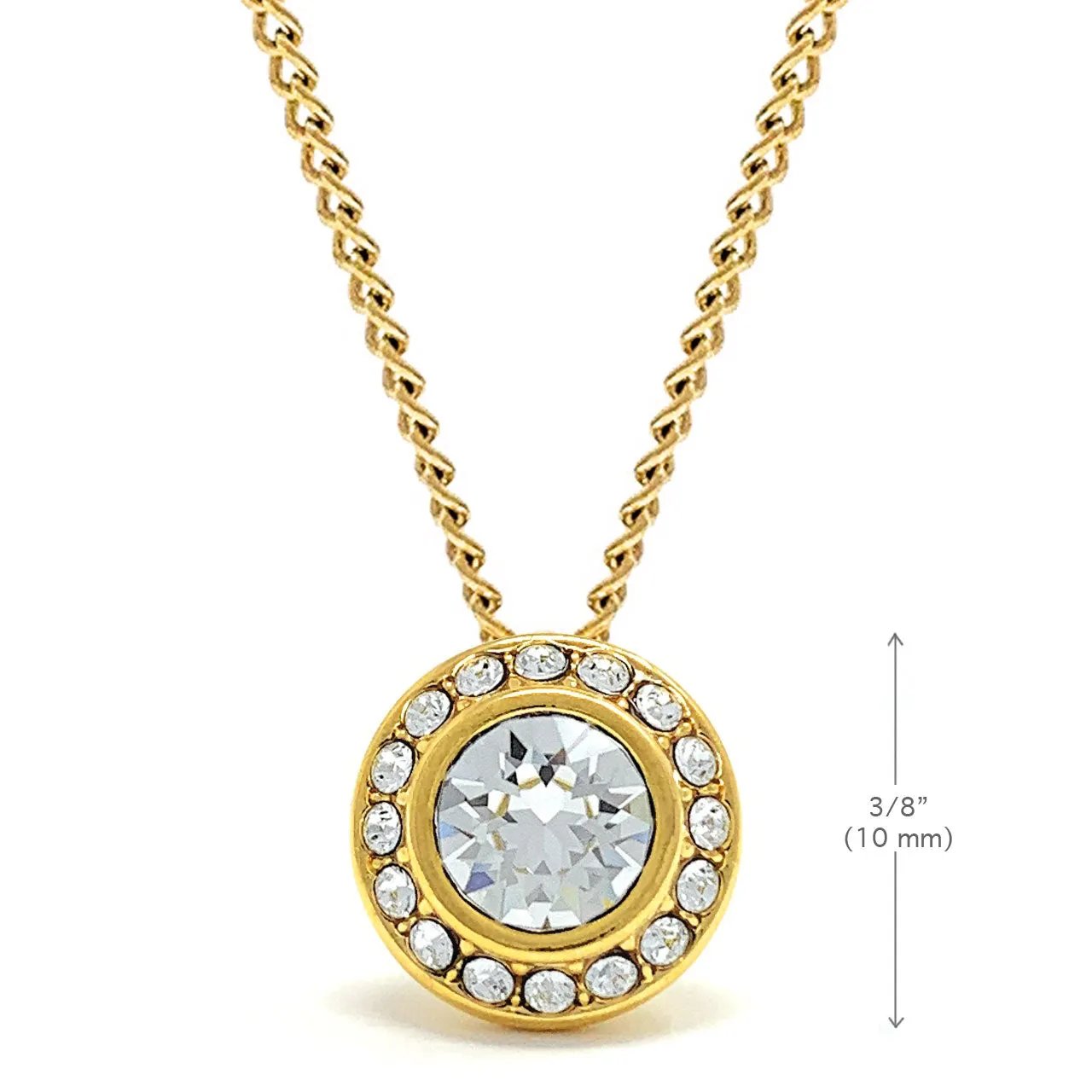 Halo Pave Pendant Necklace with White Clear Round Crystals from Swarovski Gold Plated