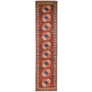 Hand-Knotted Afghan Ersari Wool Handmade Rug (Size 3.1 X 12.8) Cwral-7095