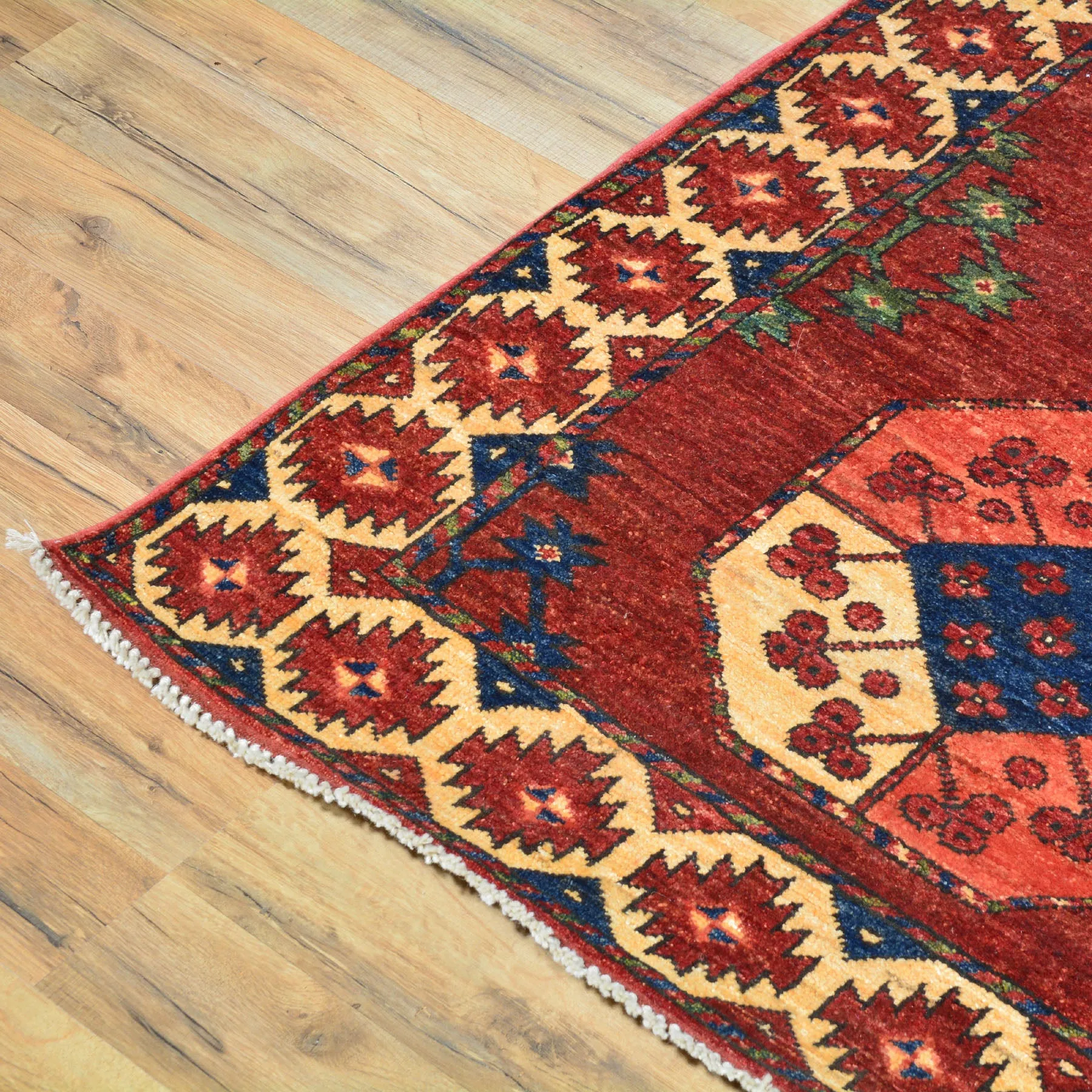 Hand-Knotted Afghan Ersari Wool Handmade Rug (Size 3.1 X 12.8) Cwral-7095