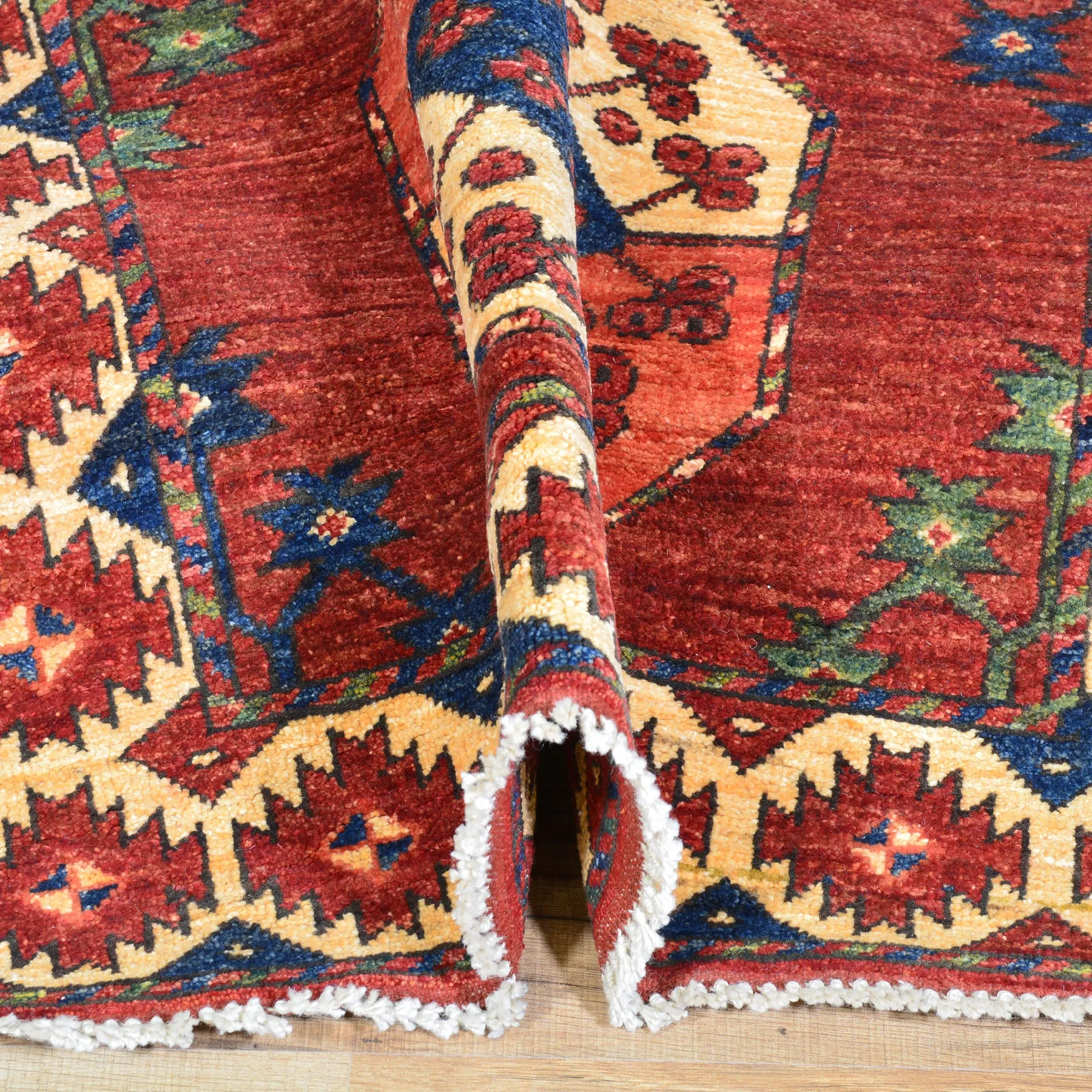 Hand-Knotted Afghan Ersari Wool Handmade Rug (Size 3.1 X 12.8) Cwral-7095