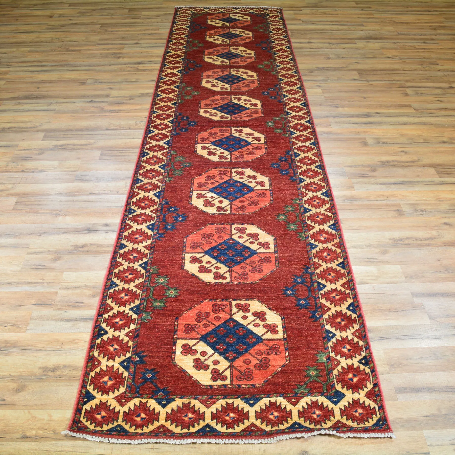 Hand-Knotted Afghan Ersari Wool Handmade Rug (Size 3.1 X 12.8) Cwral-7095