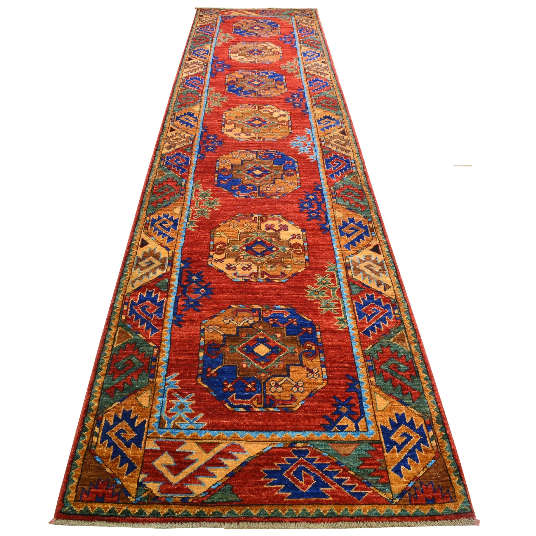 Hand-Knotted Afghan Tribal Wool Handmade Rug (Size 2.10 X 12.9) Cwral-8751