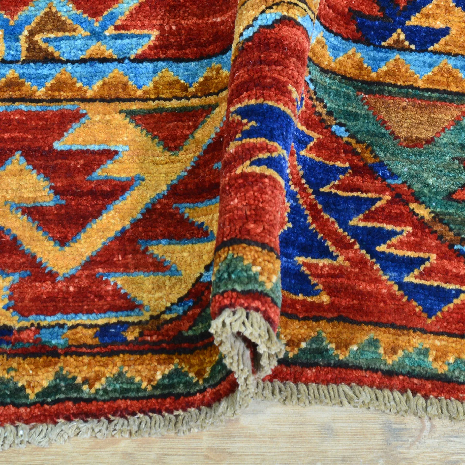 Hand-Knotted Afghan Tribal Wool Handmade Rug (Size 2.10 X 12.9) Cwral-8751