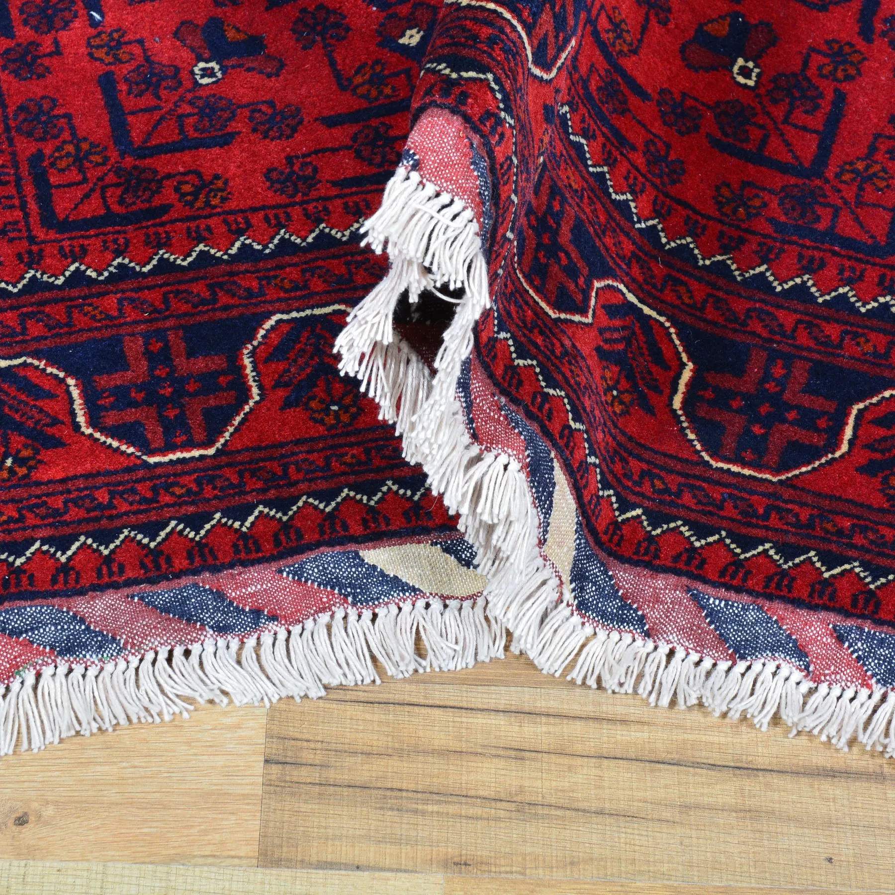 Hand-Knotted Fine Afghan Turkamon Design Handmade 100% Wool Rug (Size 4.3 X 15.10) Brral-4842