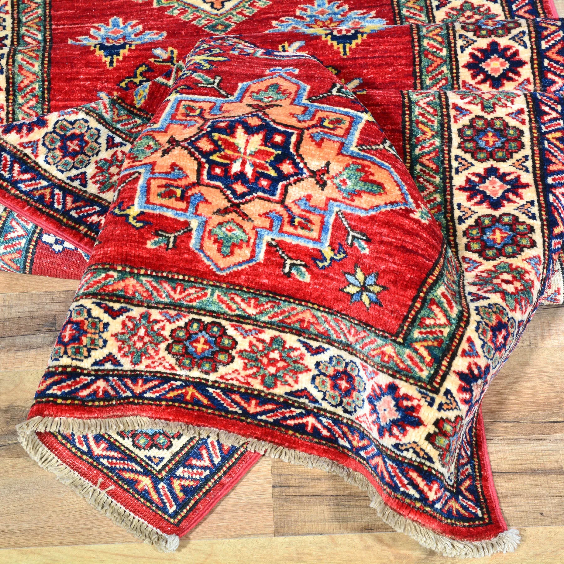 Hand-Knotted Fine Caucasian Design Super Kazak 100% Wool Rug (Size 2.7 X 8.9) Brral-1545