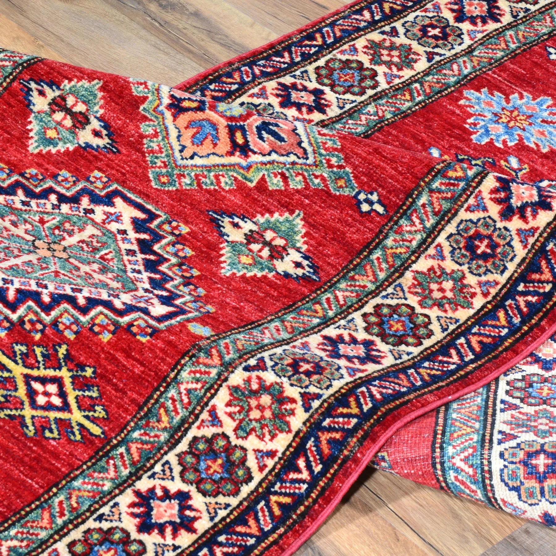 Hand-Knotted Fine Caucasian Design Super Kazak 100% Wool Rug (Size 2.7 X 8.9) Brral-1545