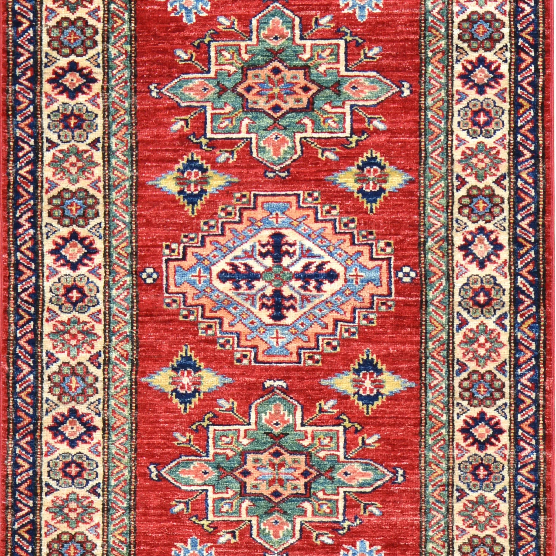 Hand-Knotted Fine Caucasian Design Super Kazak 100% Wool Rug (Size 2.7 X 8.9) Brral-1545