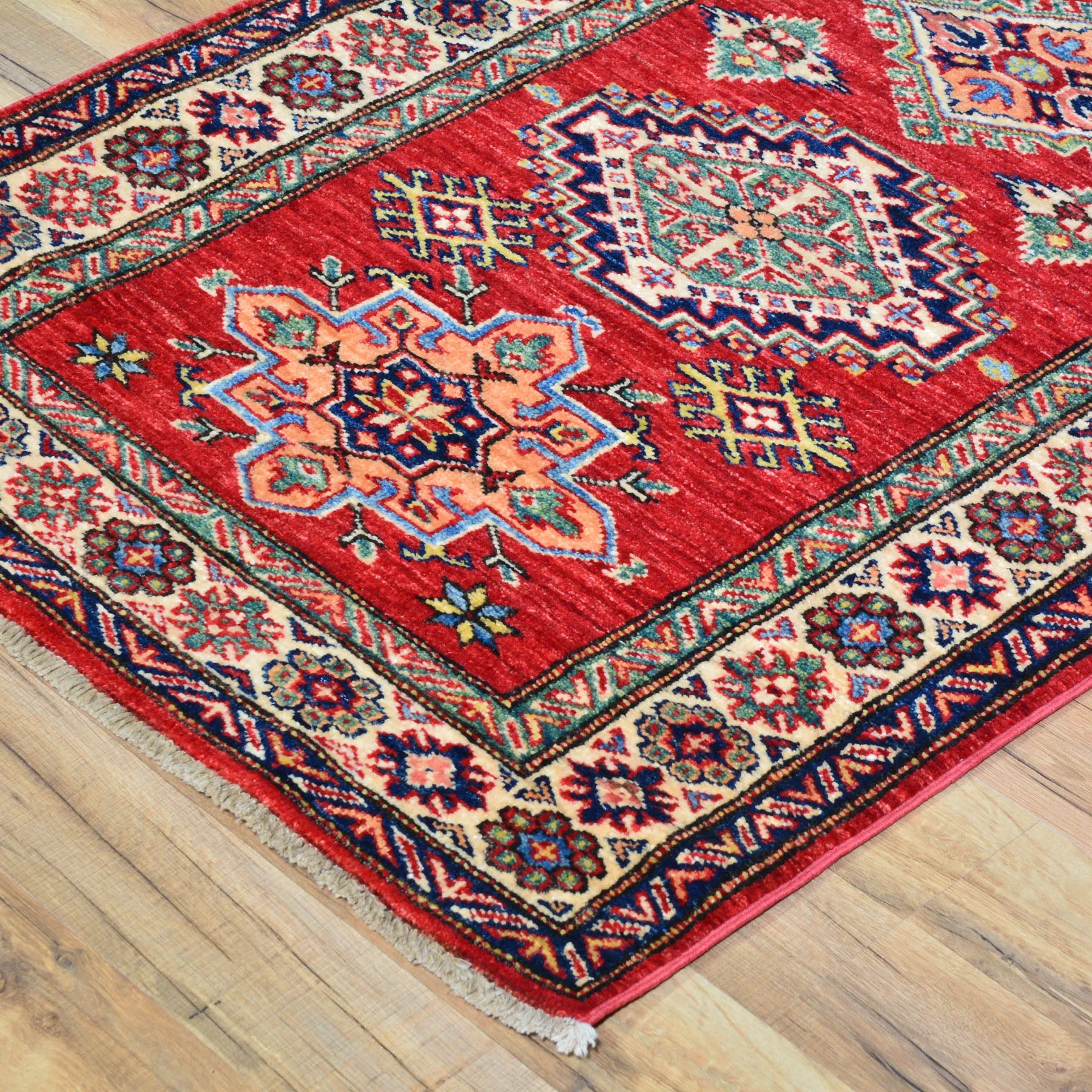 Hand-Knotted Fine Caucasian Design Super Kazak 100% Wool Rug (Size 2.7 X 8.9) Brral-1545