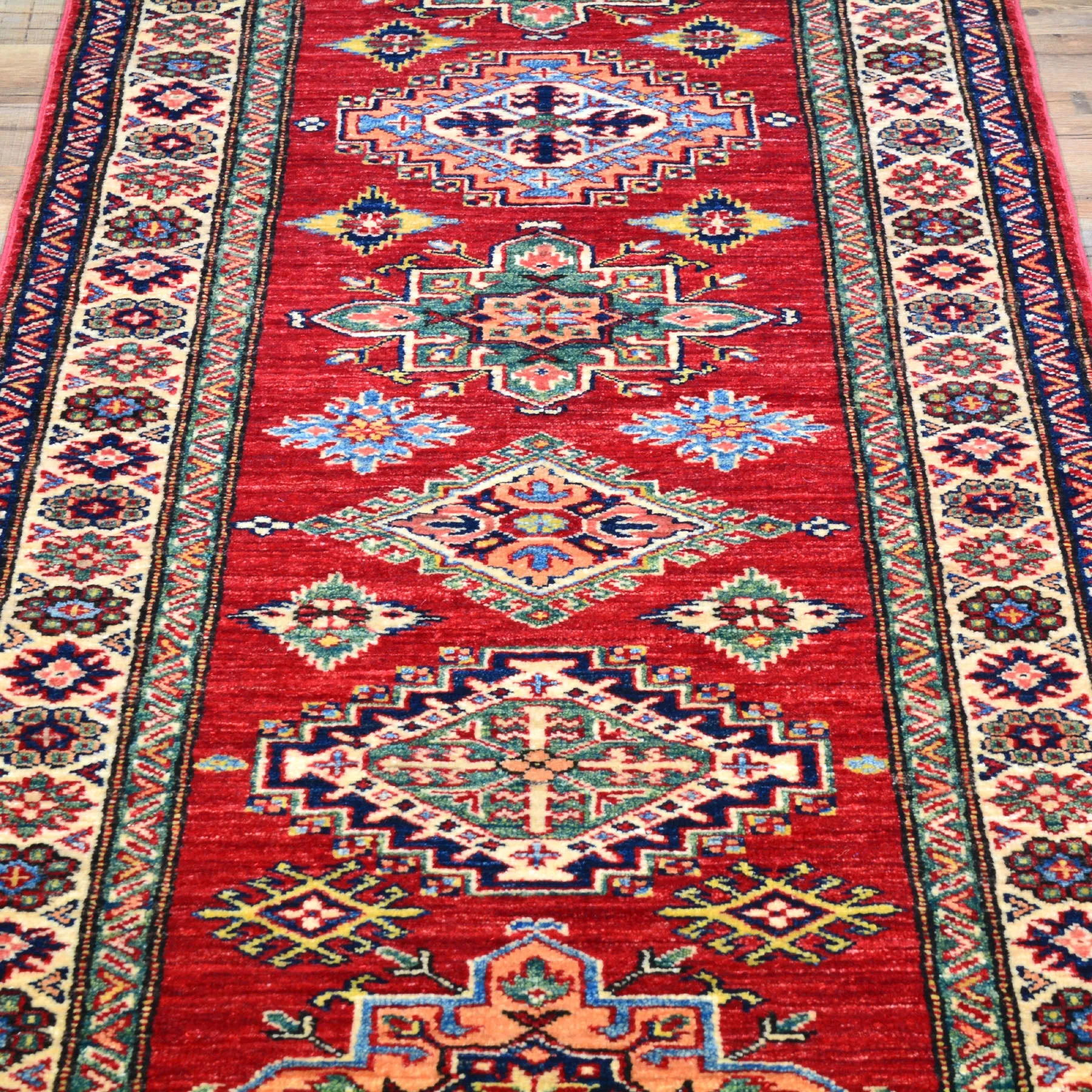 Hand-Knotted Fine Caucasian Design Super Kazak 100% Wool Rug (Size 2.7 X 8.9) Brral-1545