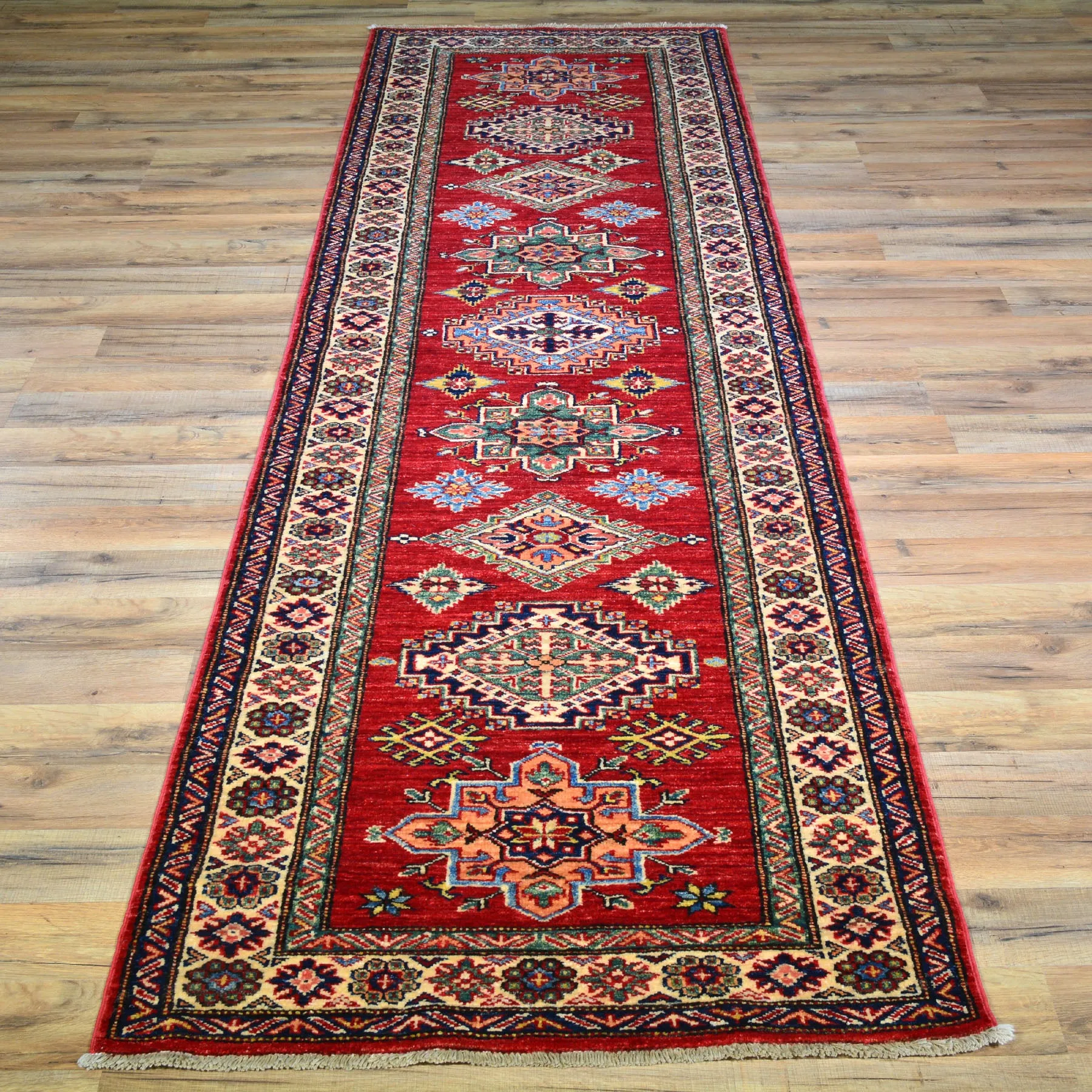 Hand-Knotted Fine Caucasian Design Super Kazak 100% Wool Rug (Size 2.7 X 8.9) Brral-1545