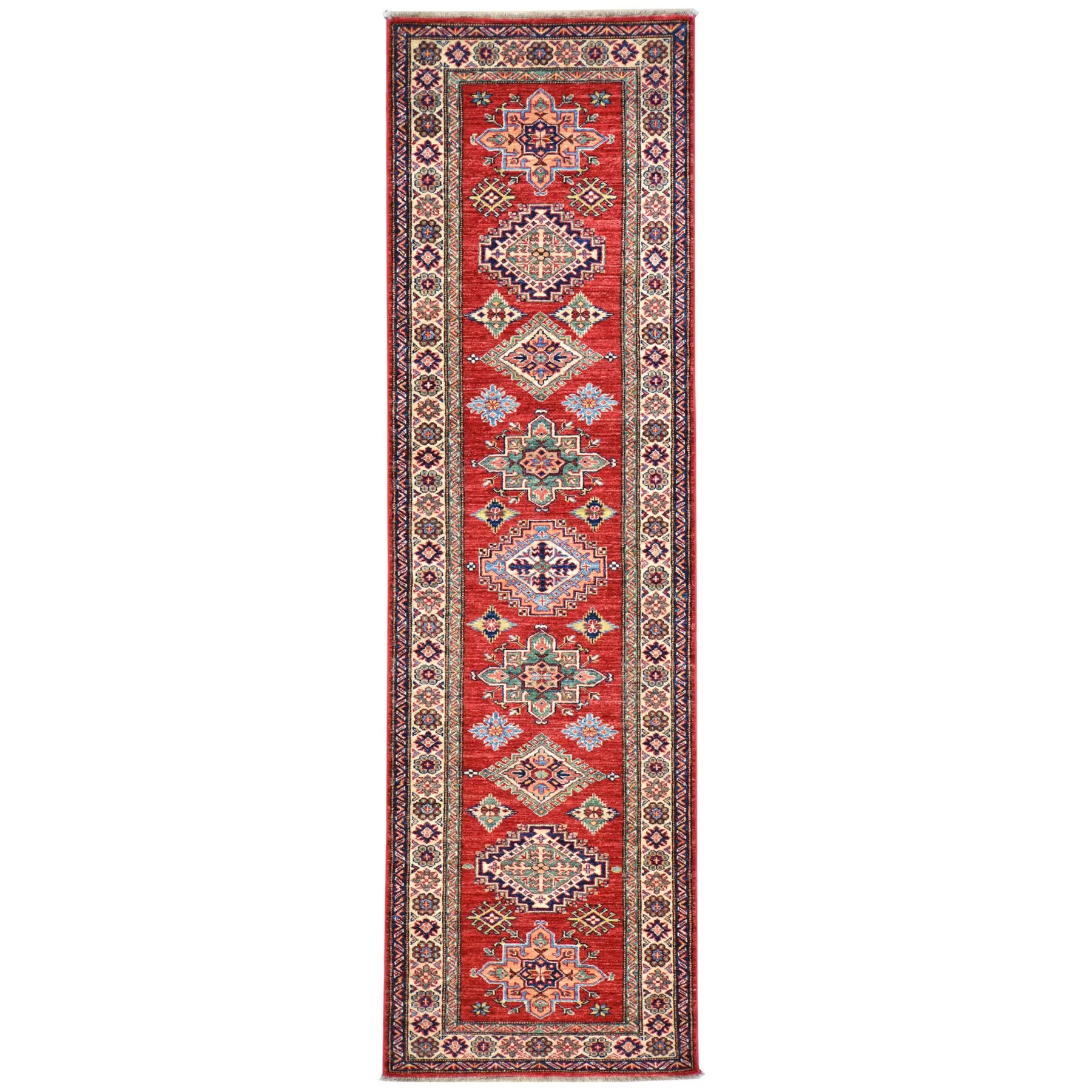 Hand-Knotted Fine Caucasian Design Super Kazak 100% Wool Rug (Size 2.7 X 8.9) Brral-1545
