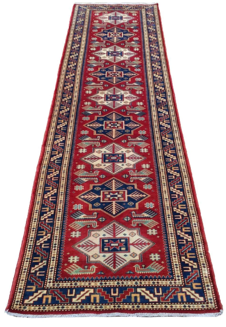 Hand-Knotted Fine Kazak Rug Geometric Handmade 100% Wool (Size 2.8 X 10.0) Brrsf-177