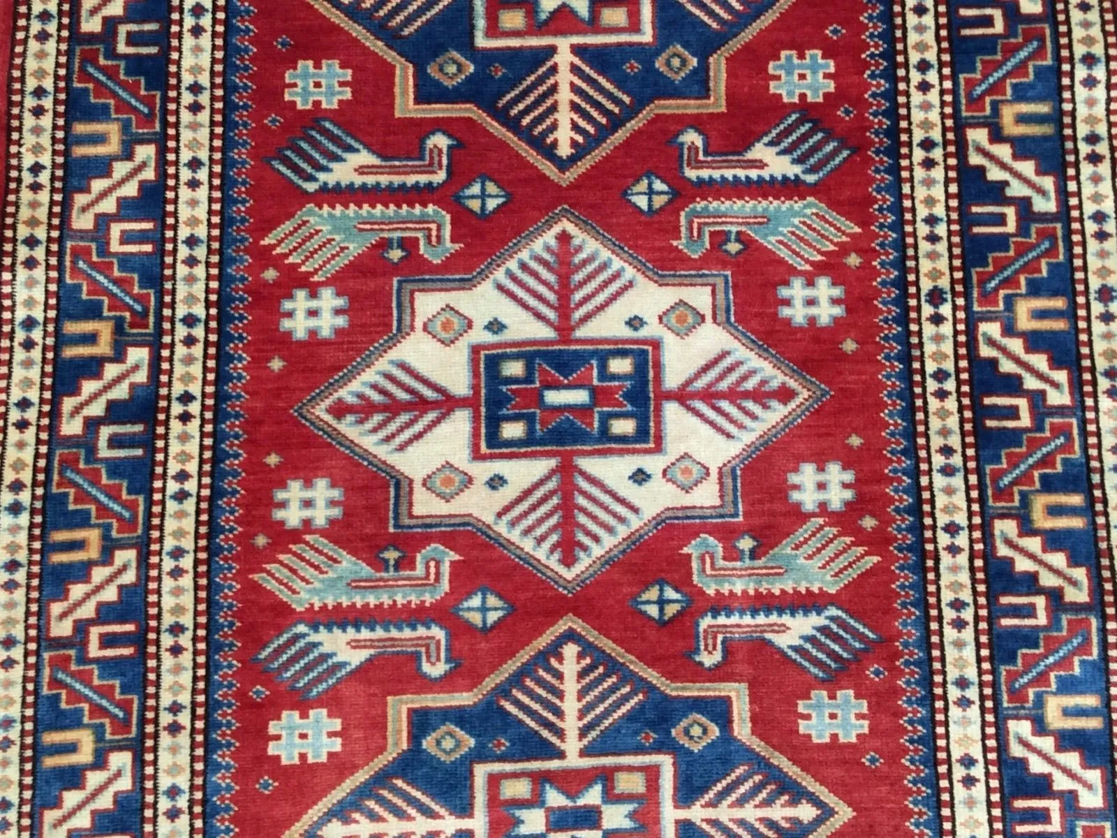 Hand-Knotted Fine Kazak Rug Geometric Handmade 100% Wool (Size 2.8 X 10.0) Brrsf-177