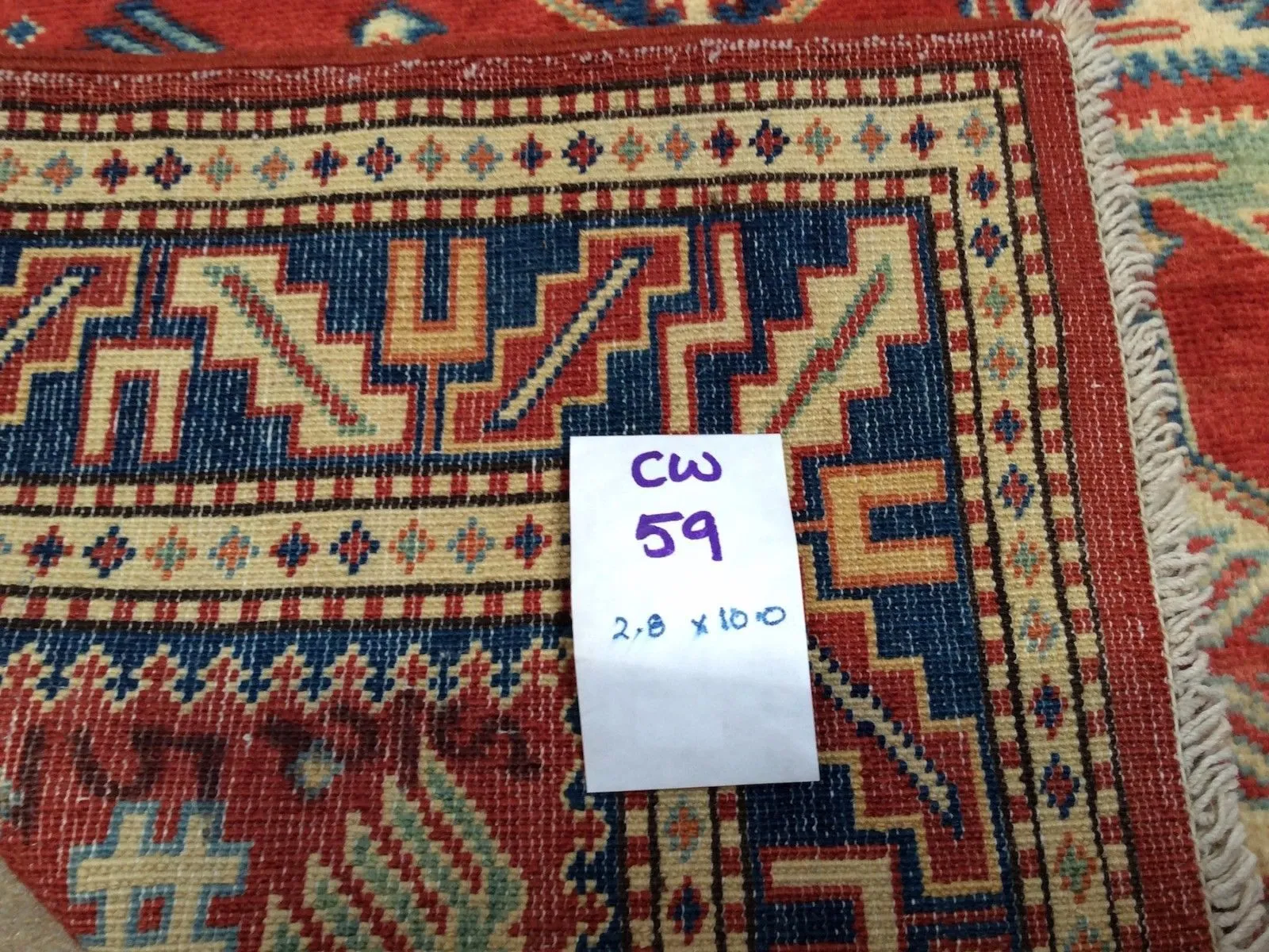 Hand-Knotted Fine Kazak Rug Geometric Handmade 100% Wool (Size 2.8 X 10.0) Brrsf-177