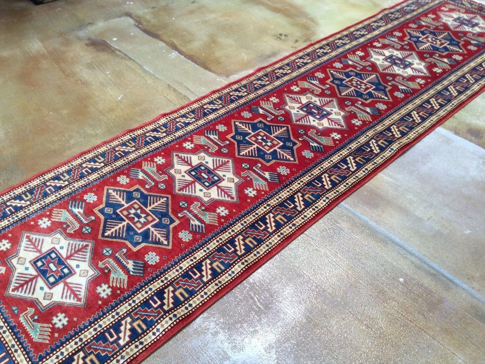 Hand-Knotted Fine Kazak Rug Geometric Handmade 100% Wool (Size 2.8 X 10.0) Brrsf-177