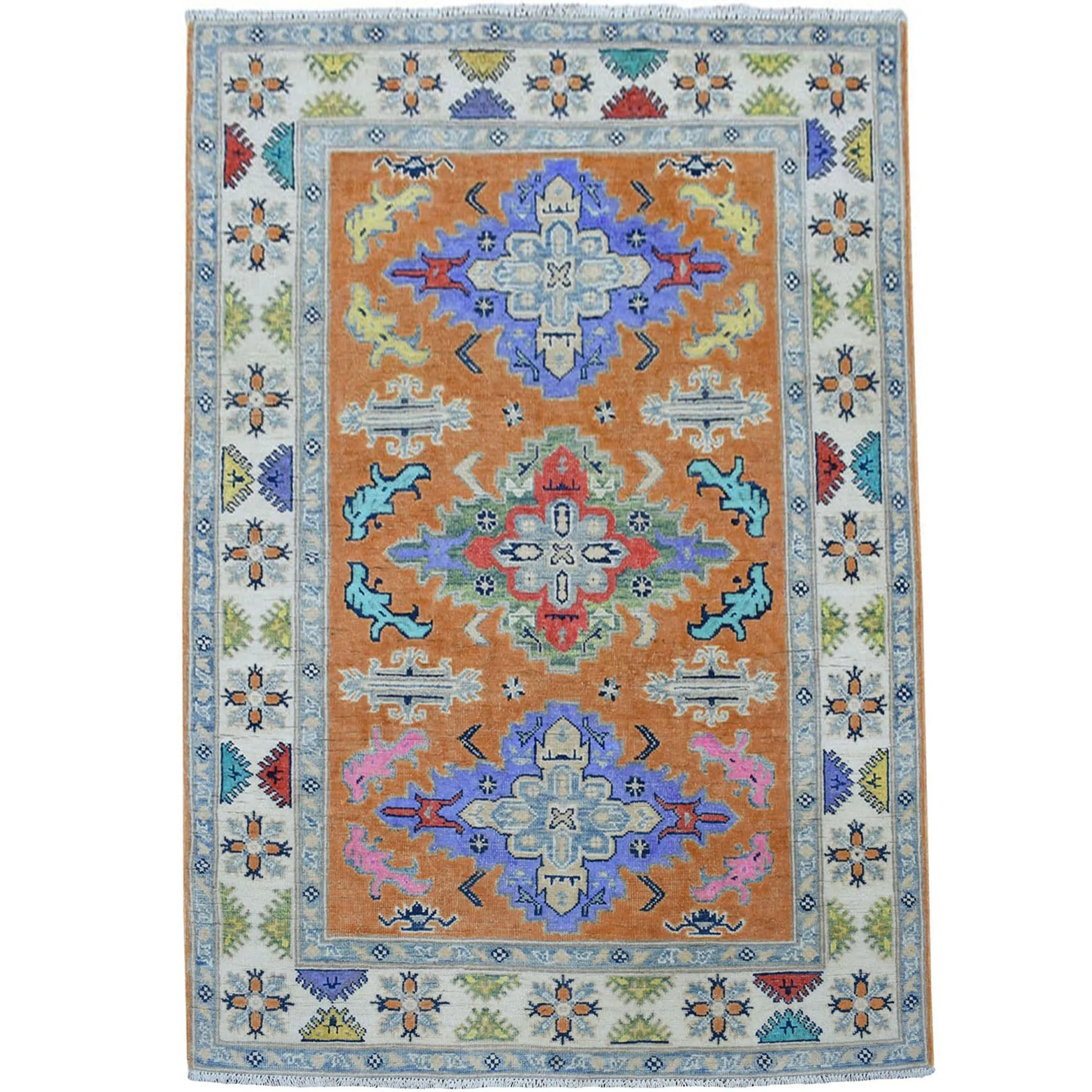 Hand-Knotted Handmade Geometric Design Wool Rug (Size 4.0 X 5.4) Cwral-7455