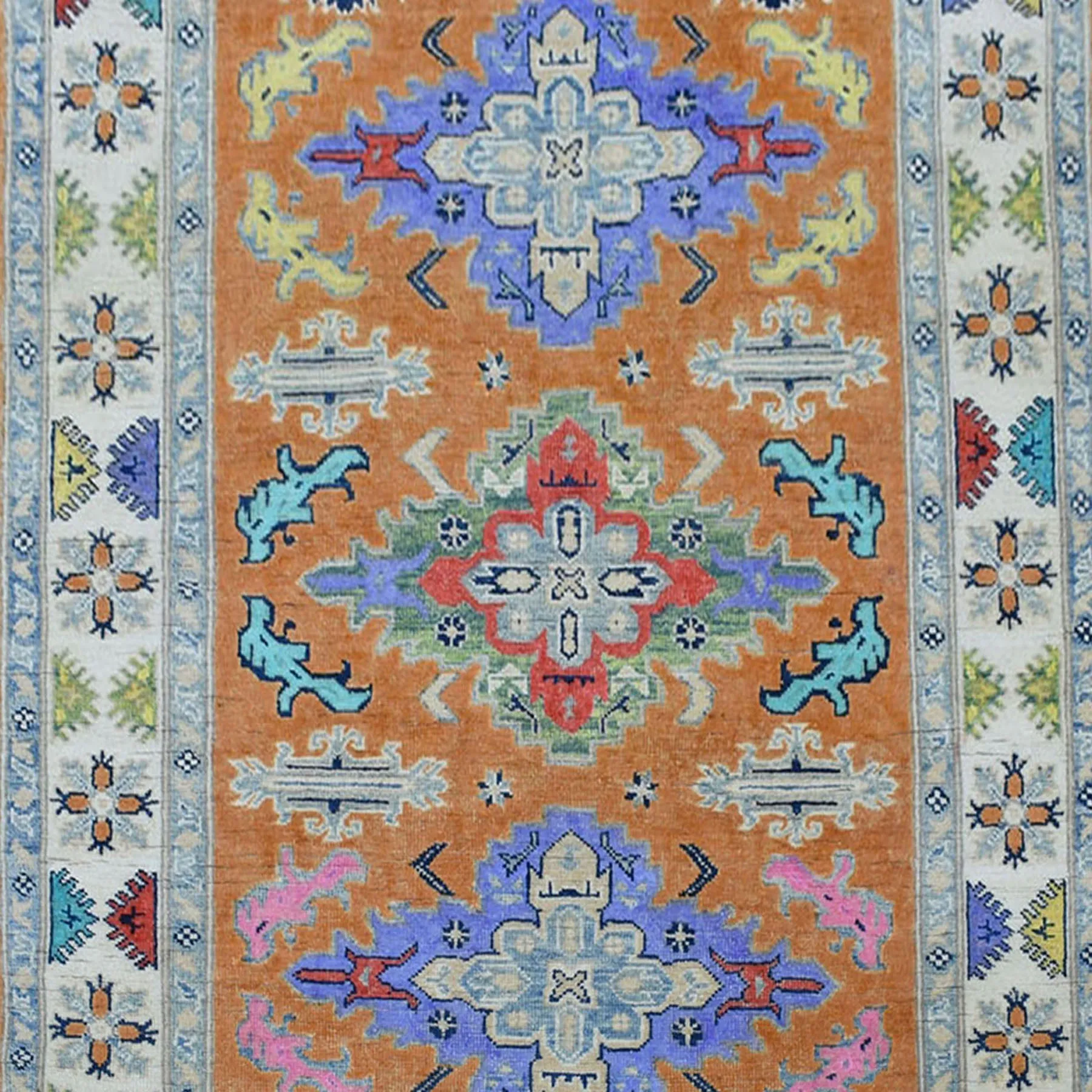 Hand-Knotted Handmade Geometric Design Wool Rug (Size 4.0 X 5.4) Cwral-7455