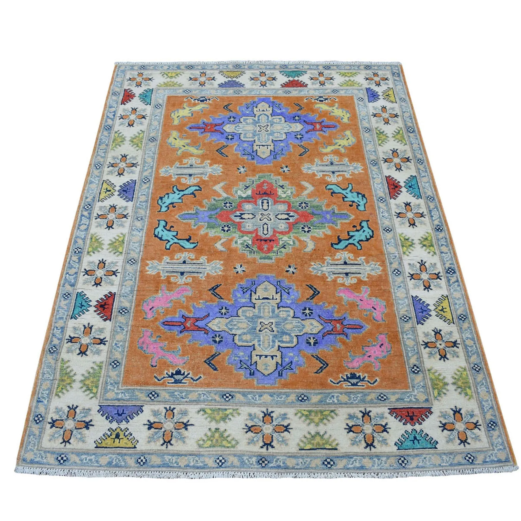 Hand-Knotted Handmade Geometric Design Wool Rug (Size 4.0 X 5.4) Cwral-7455