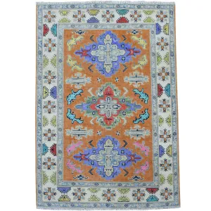 Hand-Knotted Handmade Geometric Design Wool Rug (Size 4.0 X 5.4) Cwral-7455