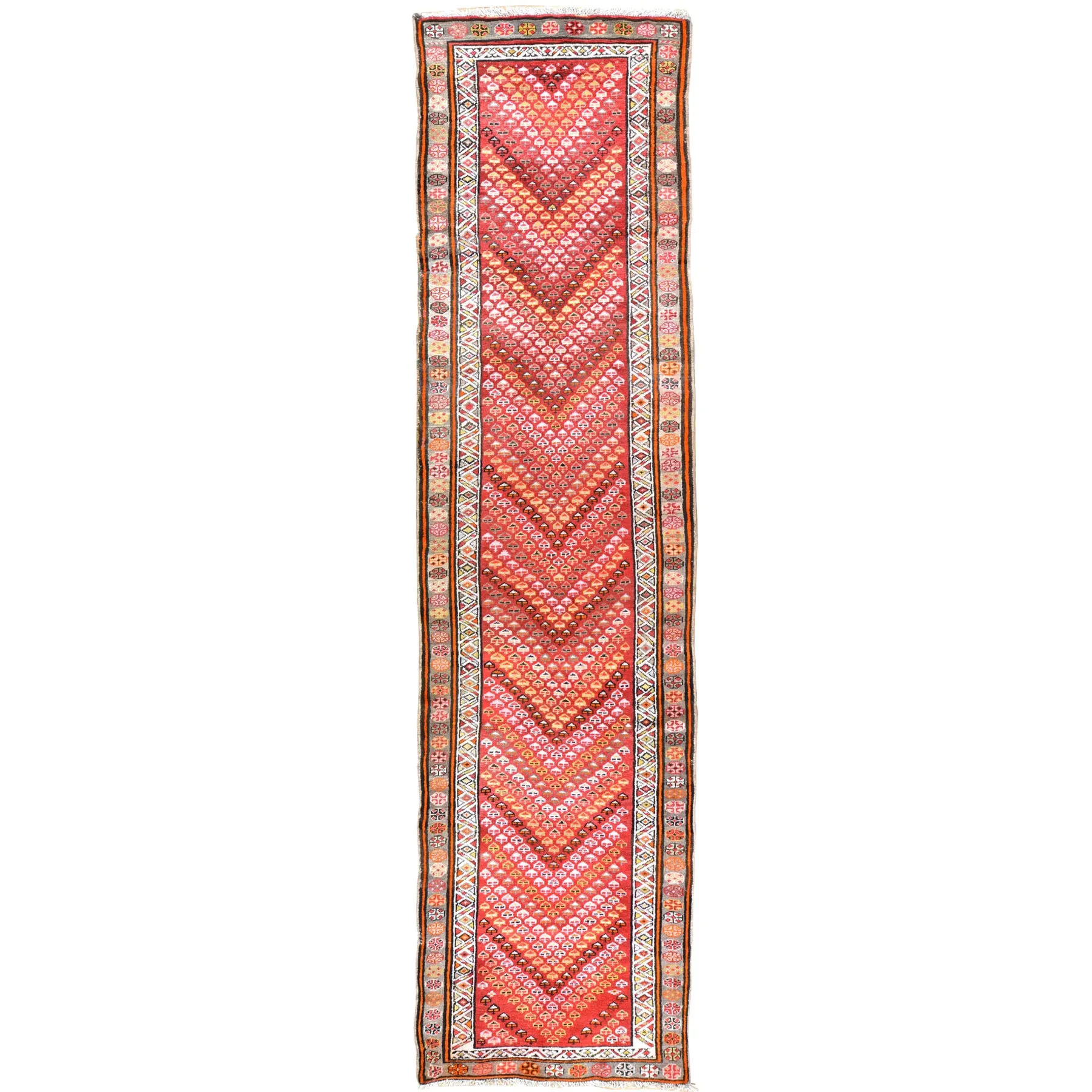 Hand-Knotted Old Turkish Tribal Design 100% Wool Rug (Size 3.4 X 12.8) Cwral-6774