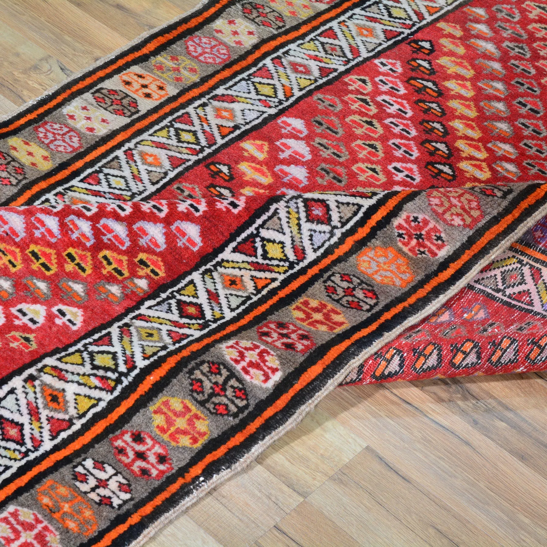 Hand-Knotted Old Turkish Tribal Design 100% Wool Rug (Size 3.4 X 12.8) Cwral-6774