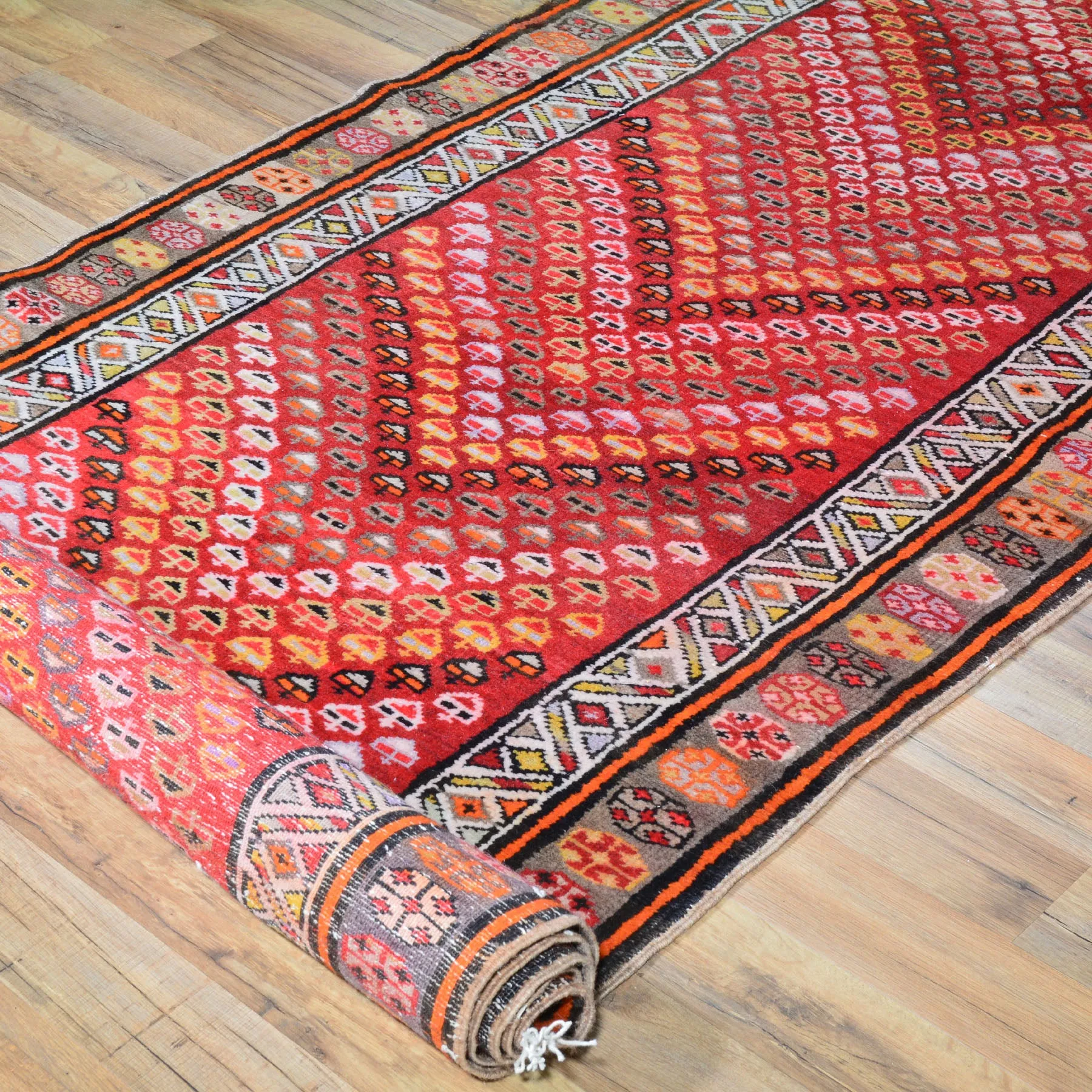 Hand-Knotted Old Turkish Tribal Design 100% Wool Rug (Size 3.4 X 12.8) Cwral-6774