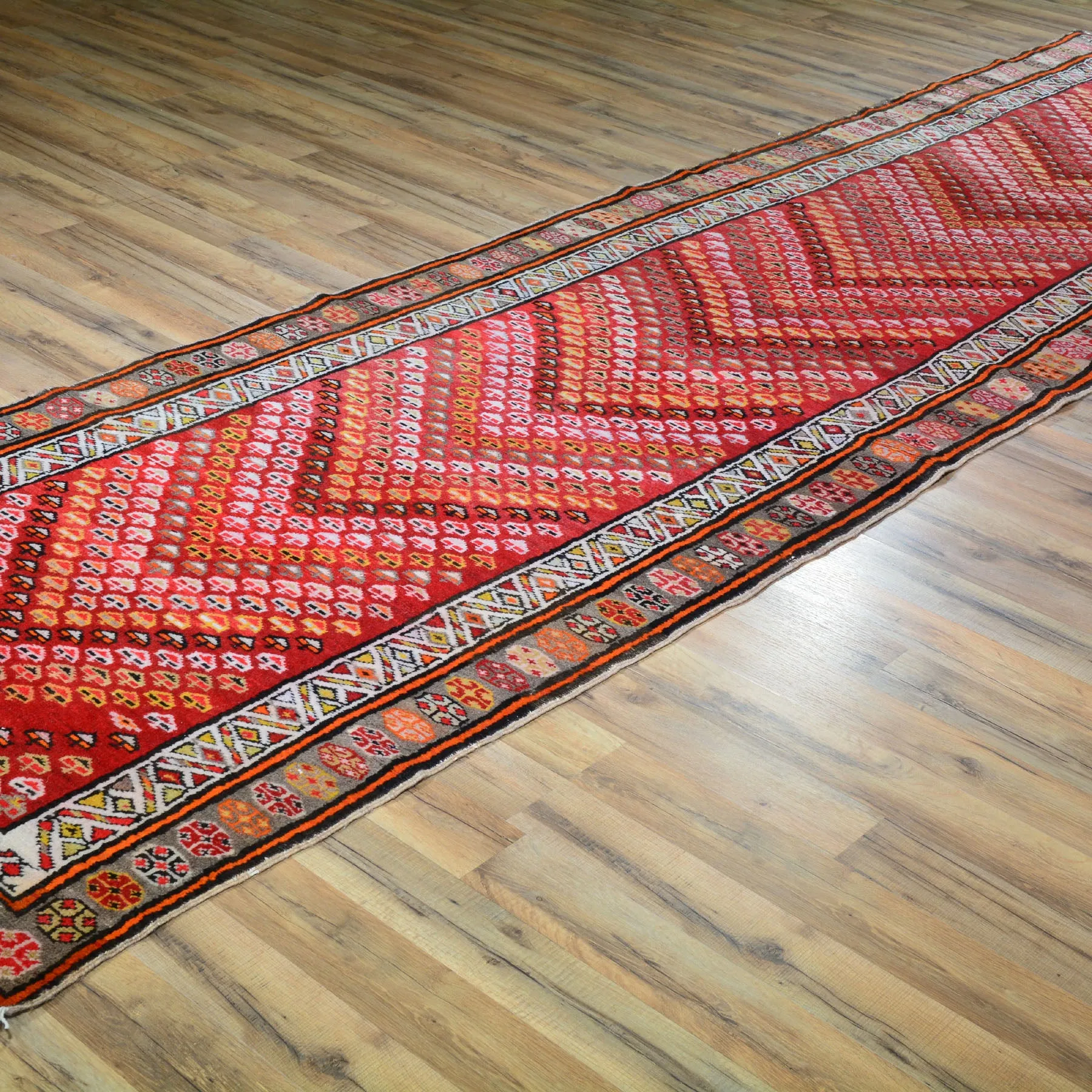 Hand-Knotted Old Turkish Tribal Design 100% Wool Rug (Size 3.4 X 12.8) Cwral-6774