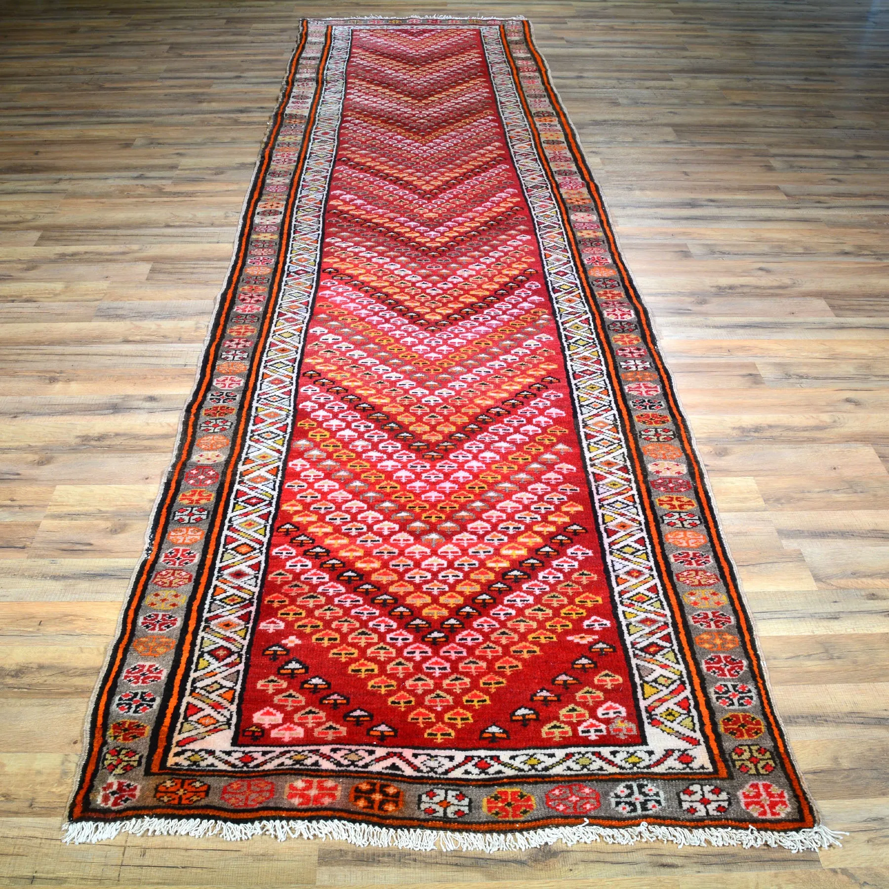 Hand-Knotted Old Turkish Tribal Design 100% Wool Rug (Size 3.4 X 12.8) Cwral-6774