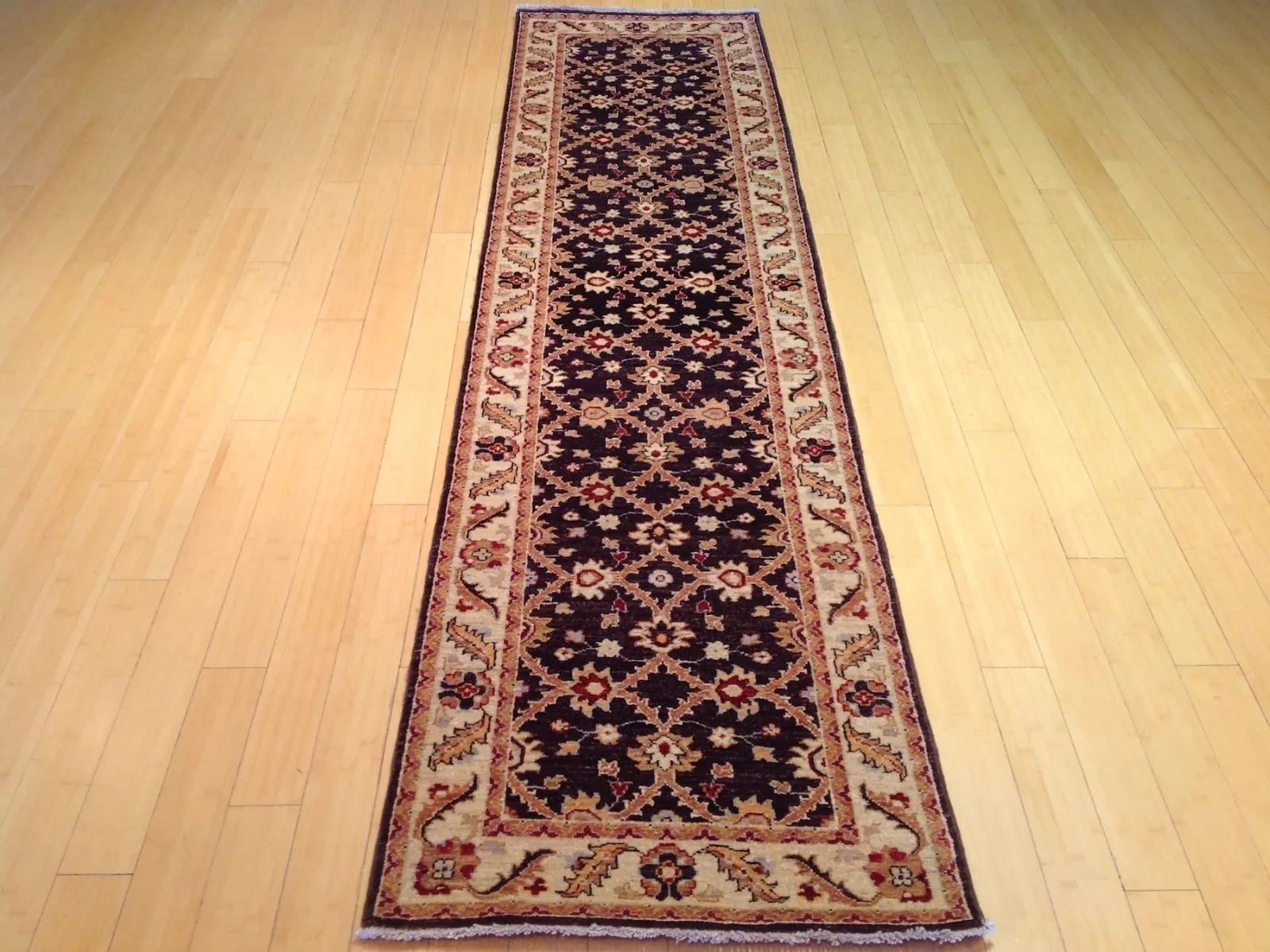 Hand-Knotted Oriental Afghan Tribal Zeigler Chobi Rug100% Wool (Size 2.6 X 9.9) Brral-1458
