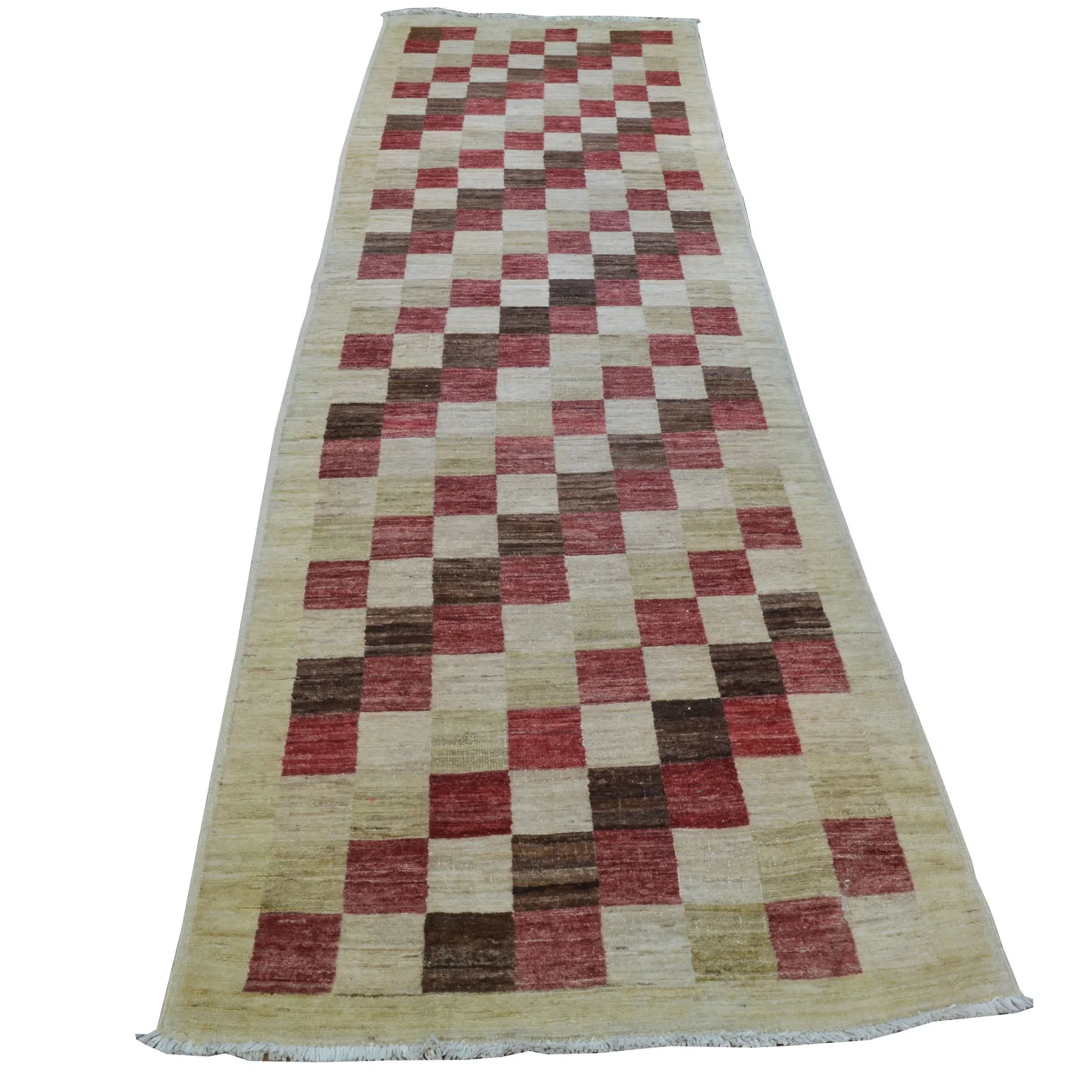 Hand-Knotted Peshawar Gabbeh Checker Design Oriental Handmade Rug (Size 2.6X9.7) Cwral-10155