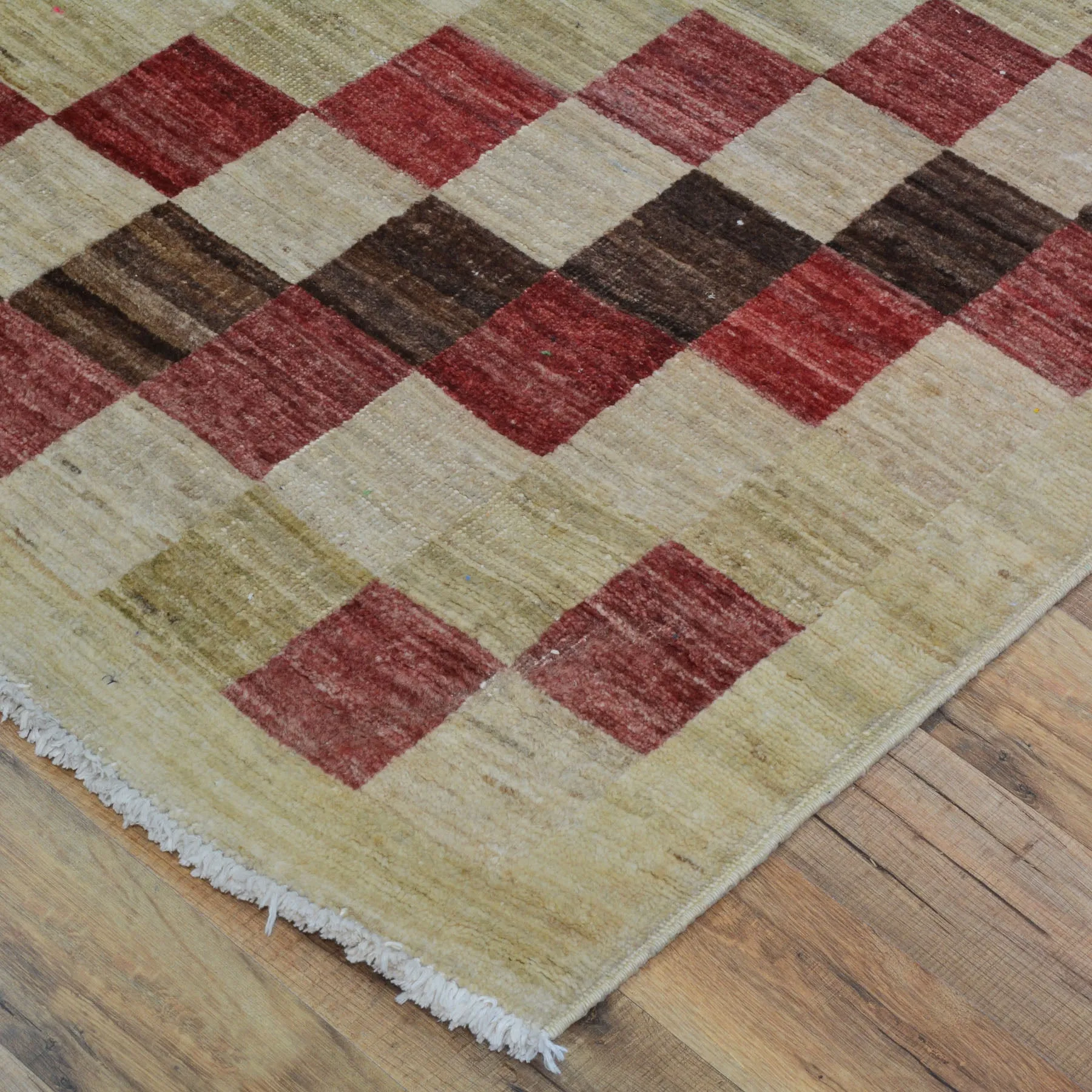 Hand-Knotted Peshawar Gabbeh Checker Design Oriental Handmade Rug (Size 2.6X9.7) Cwral-10155