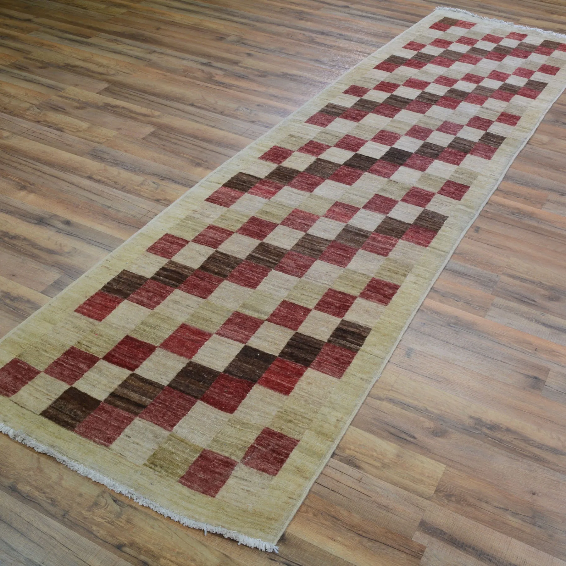 Hand-Knotted Peshawar Gabbeh Checker Design Oriental Handmade Rug (Size 2.6X9.7) Cwral-10155