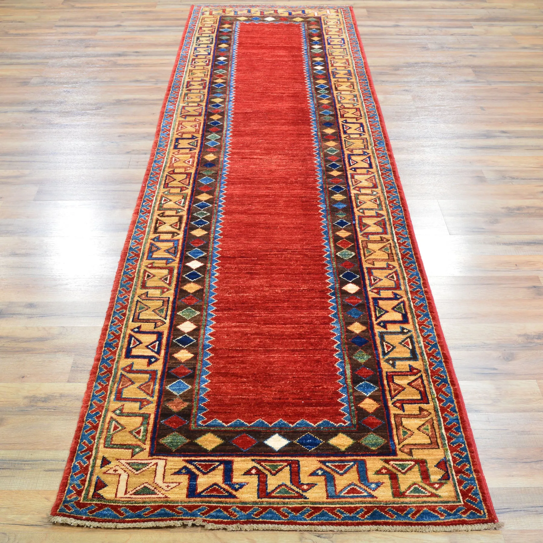 Hand-Knotted Red Caucasian Kazak Design 100% Wool Rug (Size 2.8 X 9.11) Cwral-9669