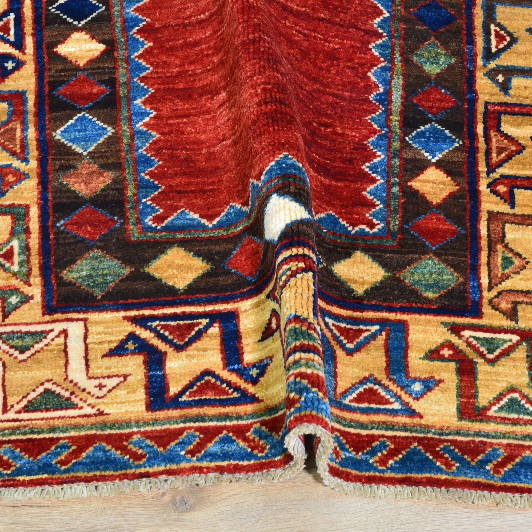 Hand-Knotted Red Caucasian Kazak Design 100% Wool Rug (Size 2.8 X 9.11) Cwral-9669