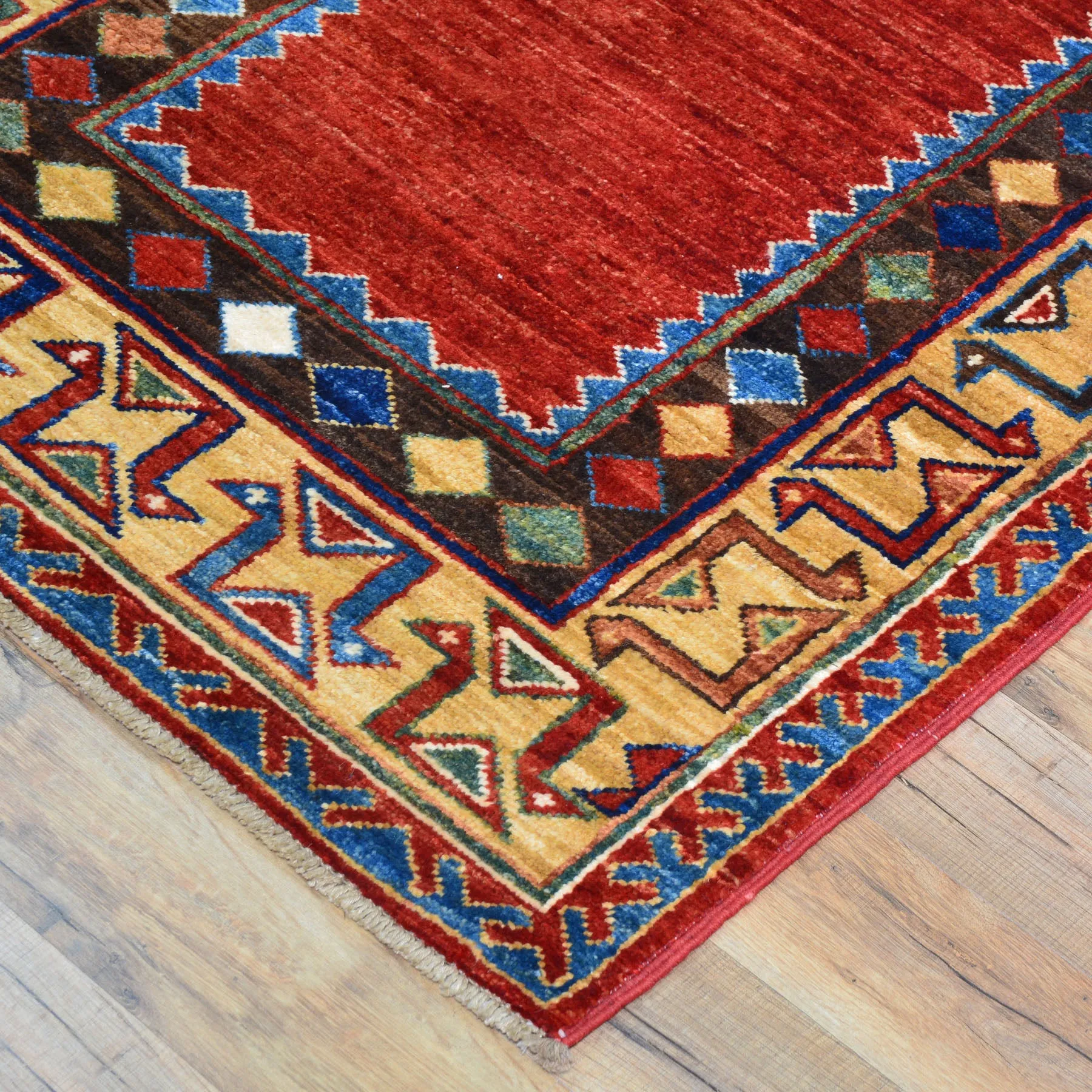 Hand-Knotted Red Caucasian Kazak Design 100% Wool Rug (Size 2.8 X 9.11) Cwral-9669